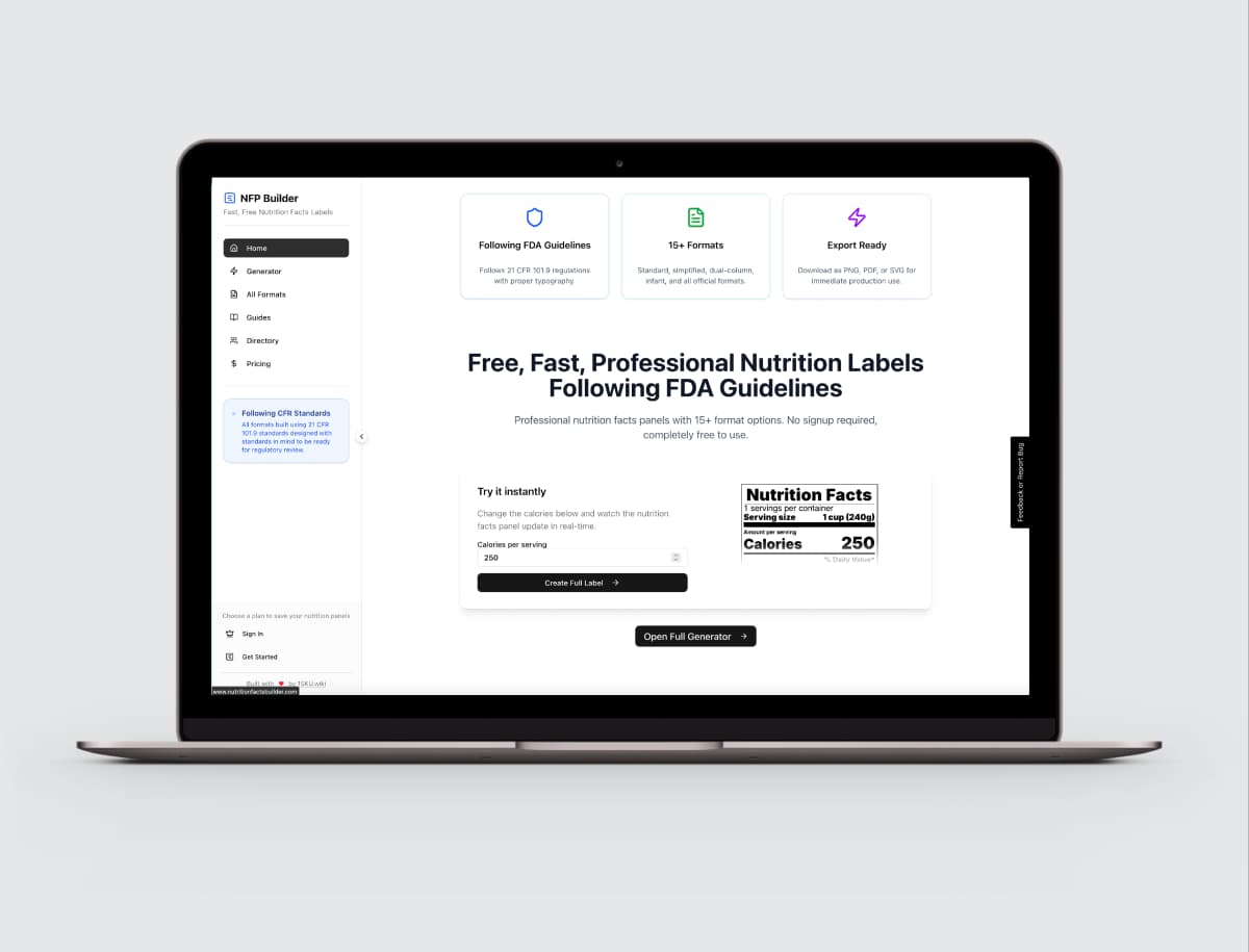 NFPBuilder - Free FDA-compliant Nutrition Facts Panel Generator